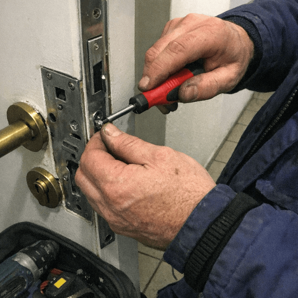 Techniker bei der Schlossmontage